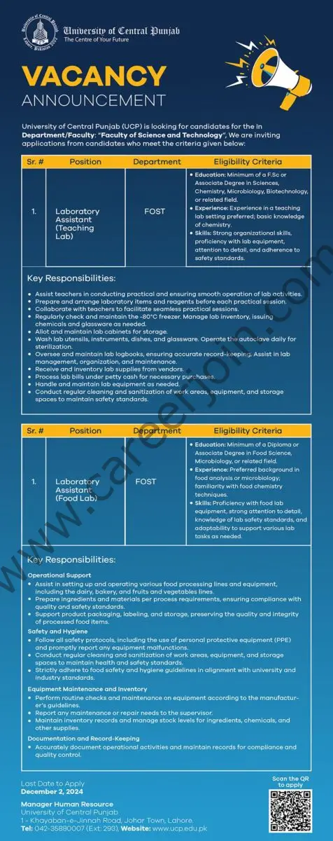 University Of Central Punjab Jobs 19 November 2024 1