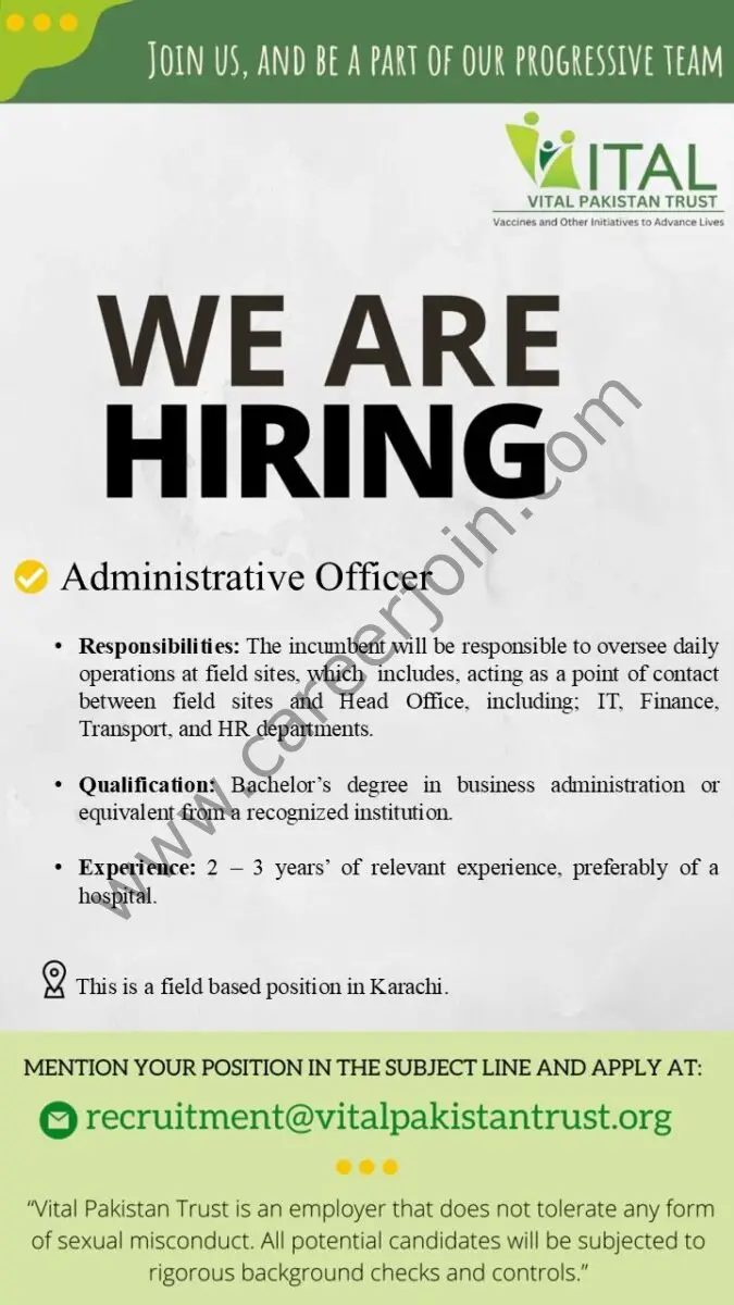 Vital Pakistan Trust Jobs Administrative Officer 1