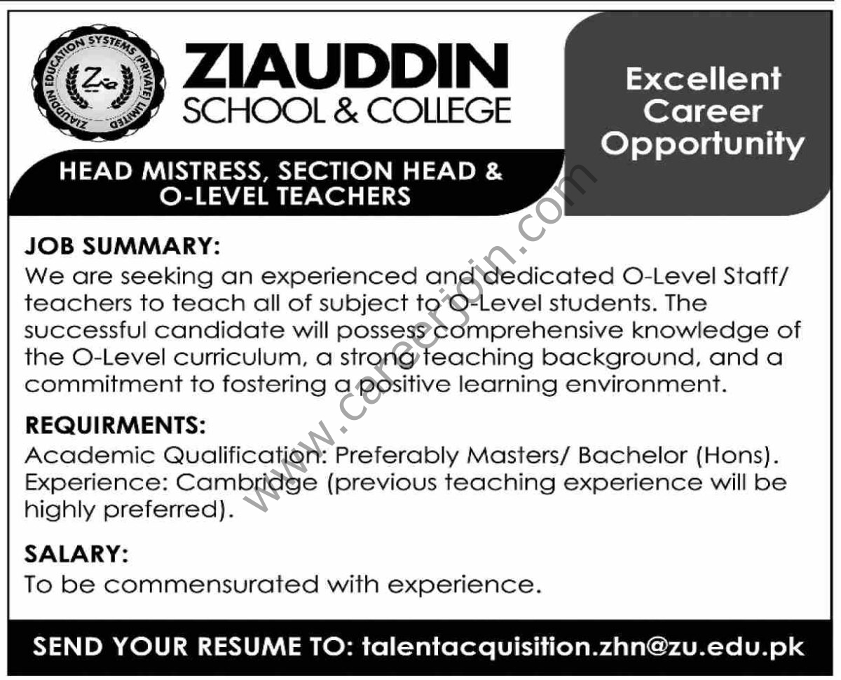 Ziauddin School & College Jobs 17 November 2024 Dawn 1