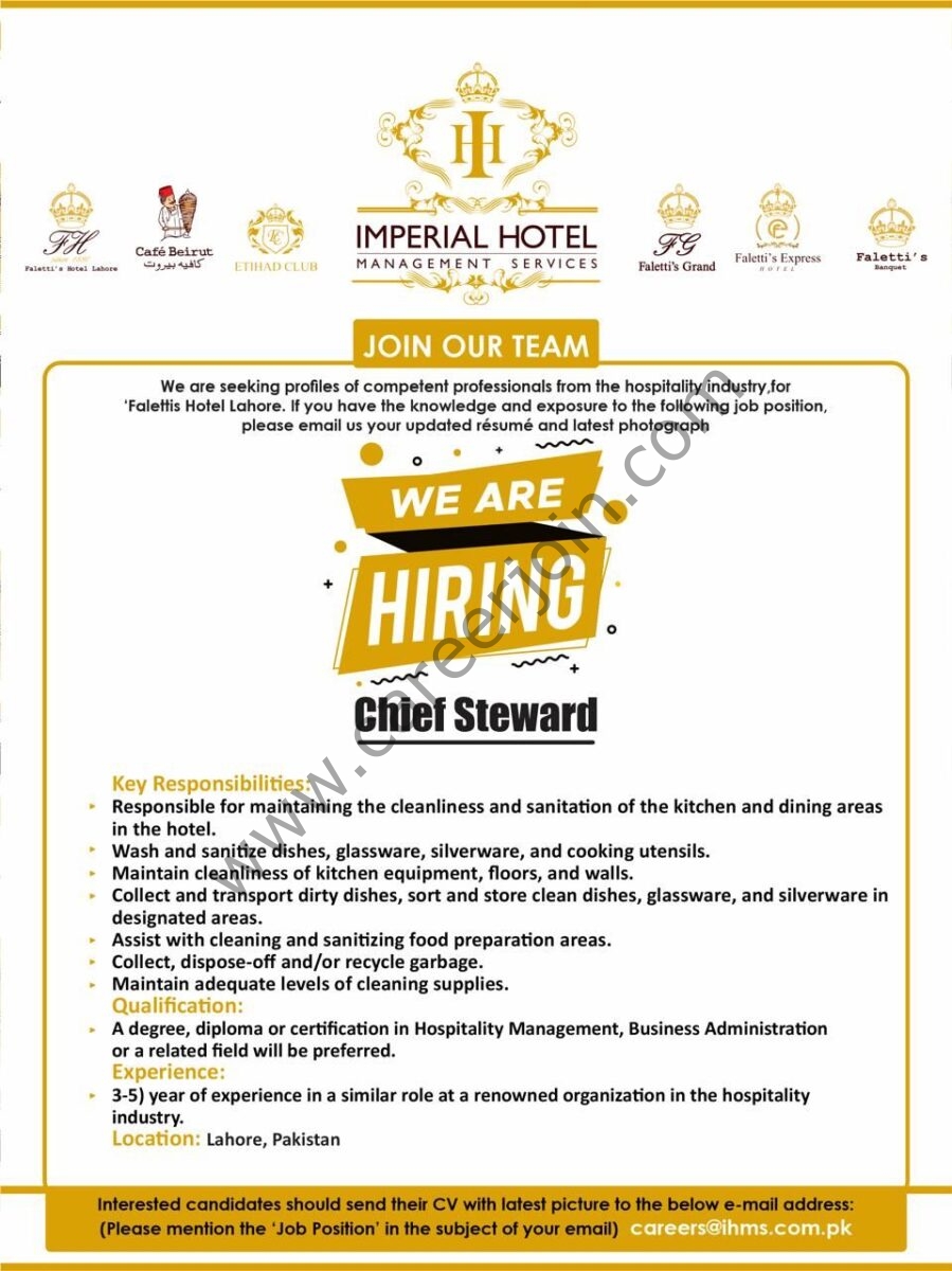 Imperial Hotel Management Services Jobs Chief Steward 1