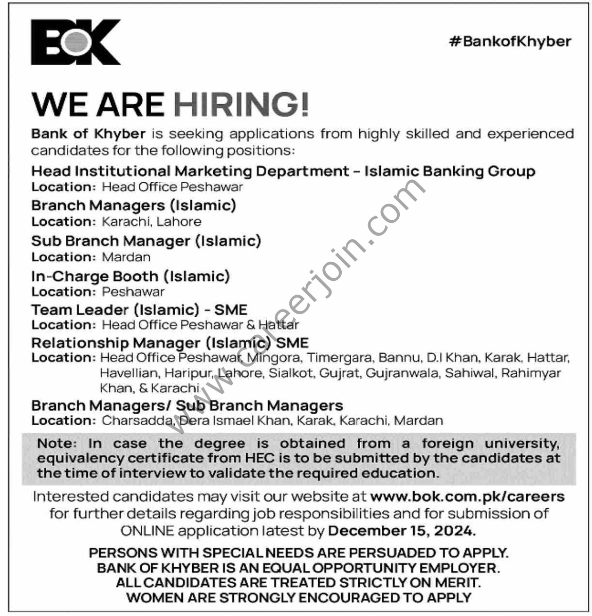 Bank of Khyber BOK Jobs 01 December 2024 Dawn 1