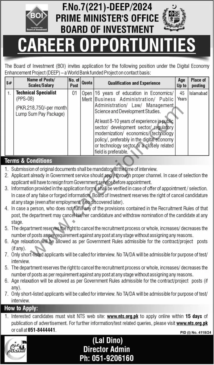 Board Of Investment BOI Jobs 19 December 2024 Express Tribune 1