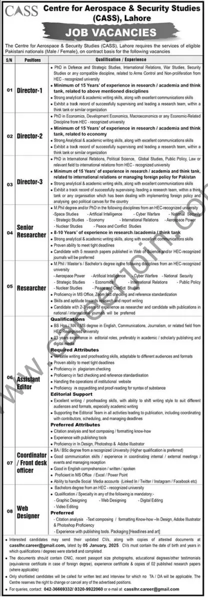 Center For Aerospace & Security Studies CASS Jobs 15 December 2024 The News 1