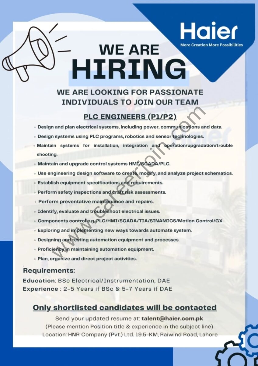 Haier Pakistan Jobs PLC Engineers 1