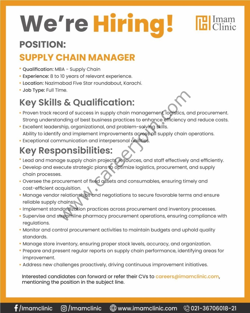  Imam Clinic Jobs Supply Chain Manager 1