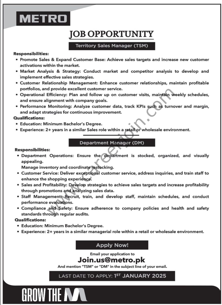 Metro Jobs 22 December 2024 Express Tribune 1