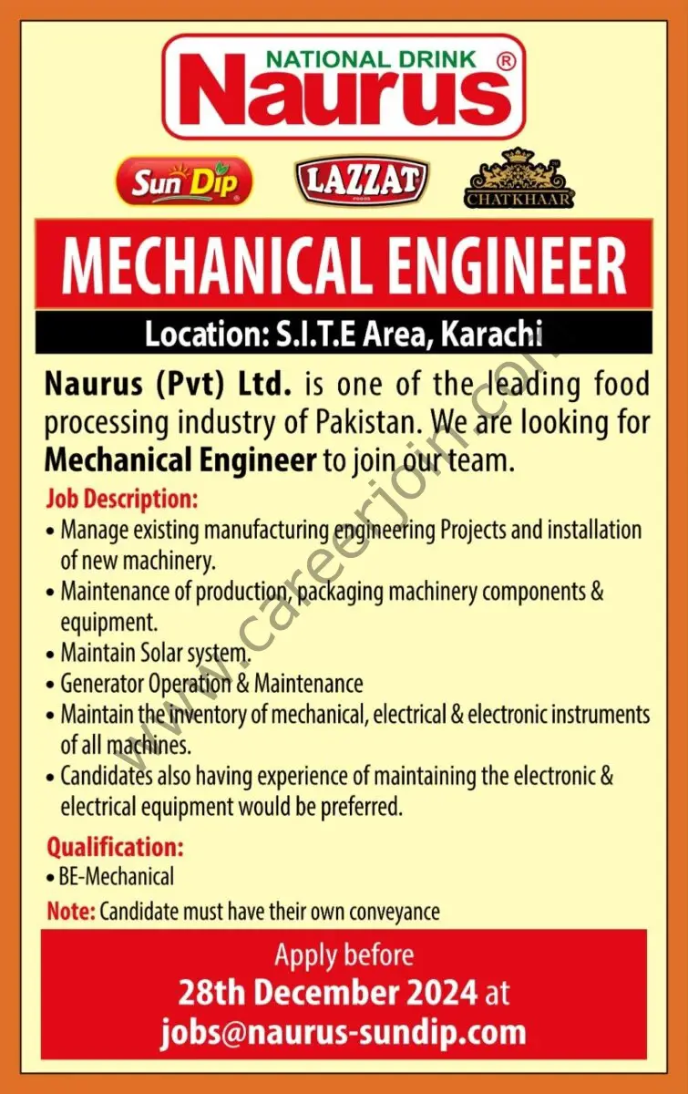 Naurus (Pvt) Ltd Jobs Mechanical Engineer 1