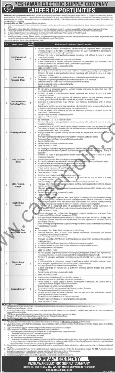 Peshawar Electric Supply Co PESCO Jobs 29 December 2024 Dawn 1