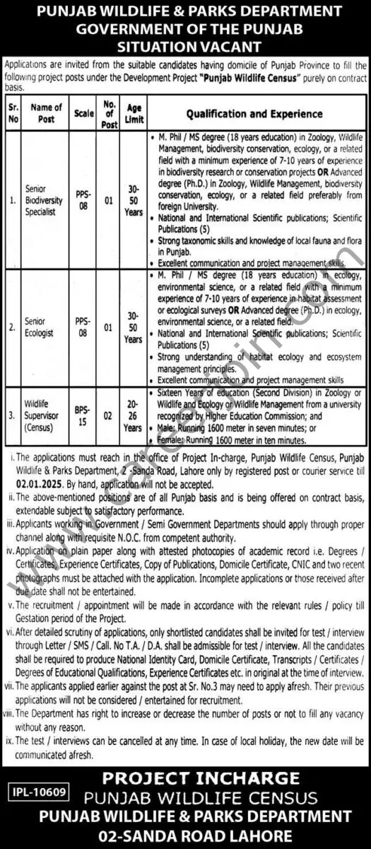 Punjab Wildlife & Parks Department Jobs 15 Decemeber 2024 Express 1