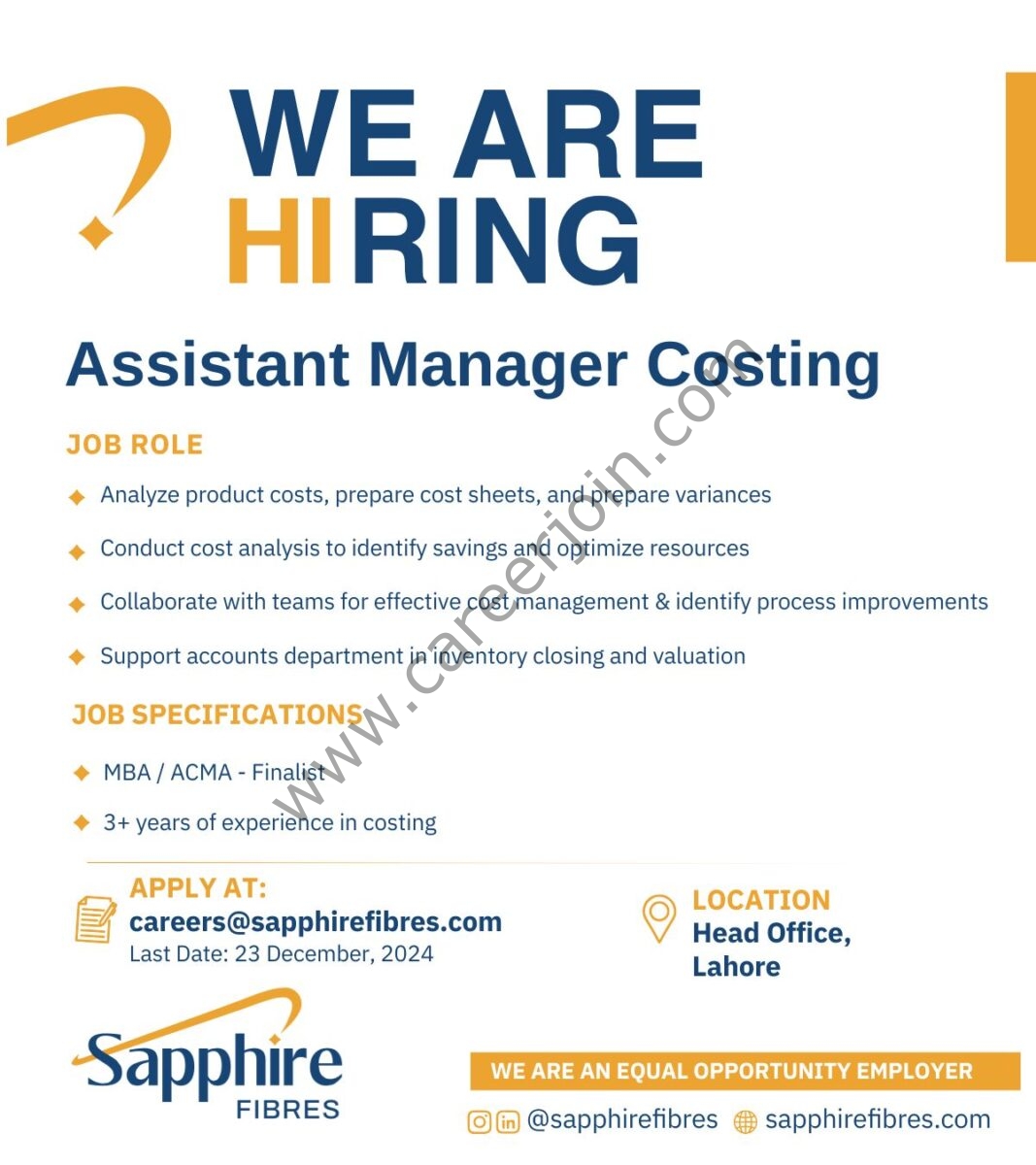 Sapphire Fibres Limited Jobs Assistant Manager Costing 1