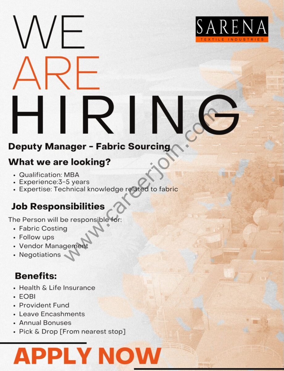 Sarena Industries Pvt Ltd Jobs Deputy Manager Fabric Sourcing  1