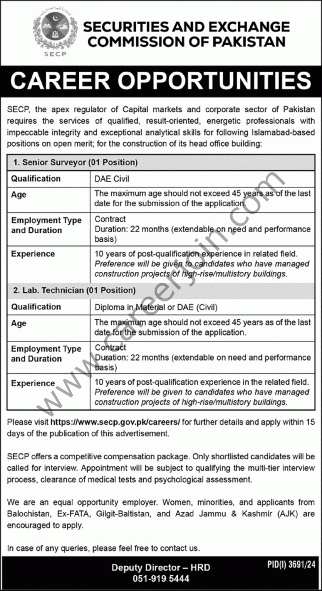 Securities & Exchange Commission of Pakistan SECP Jobs 01 December 2024 Nawaiwaqt 1