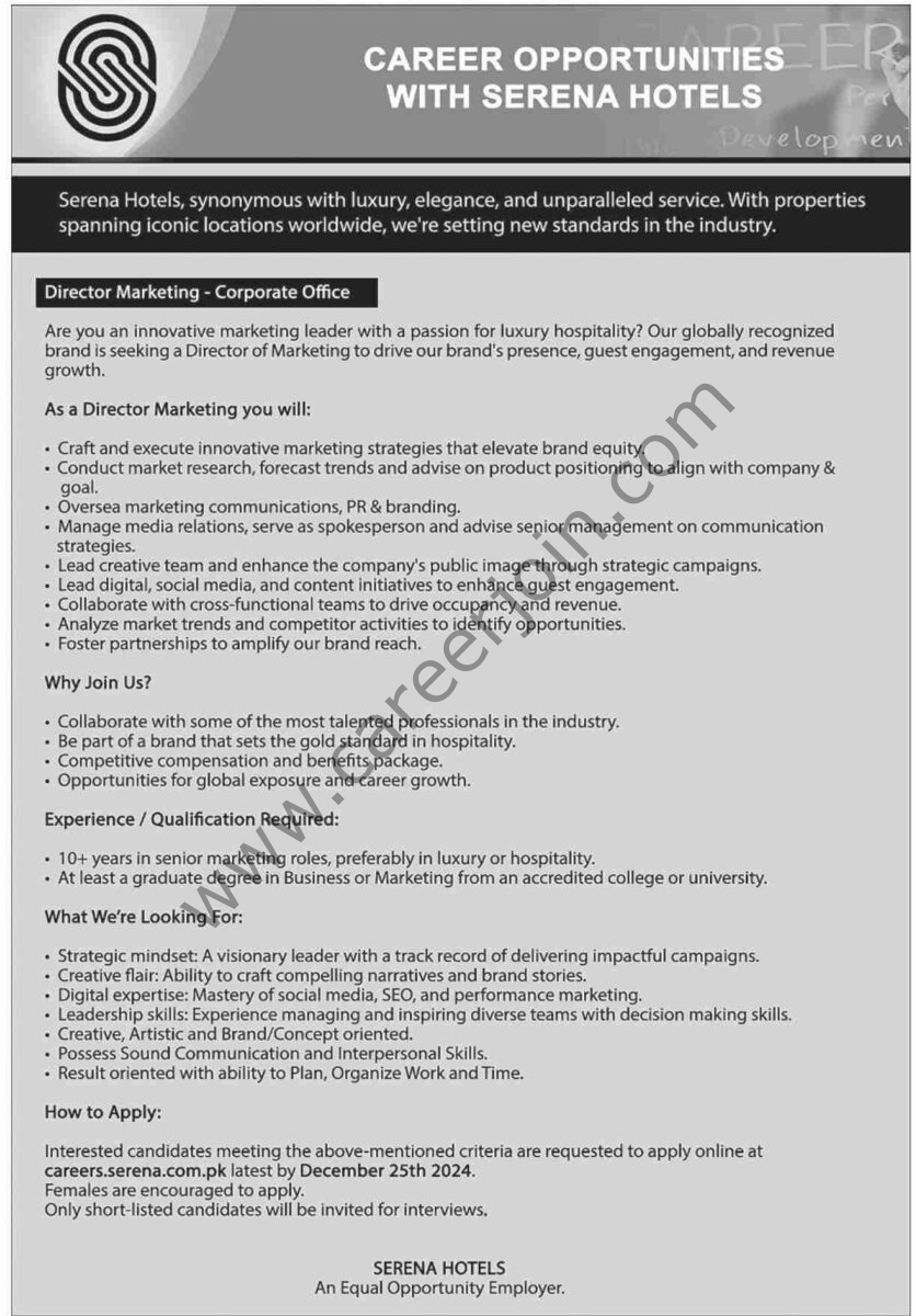 Serena Hotels Jobs 15 Decemeber 2024 Dawn 1