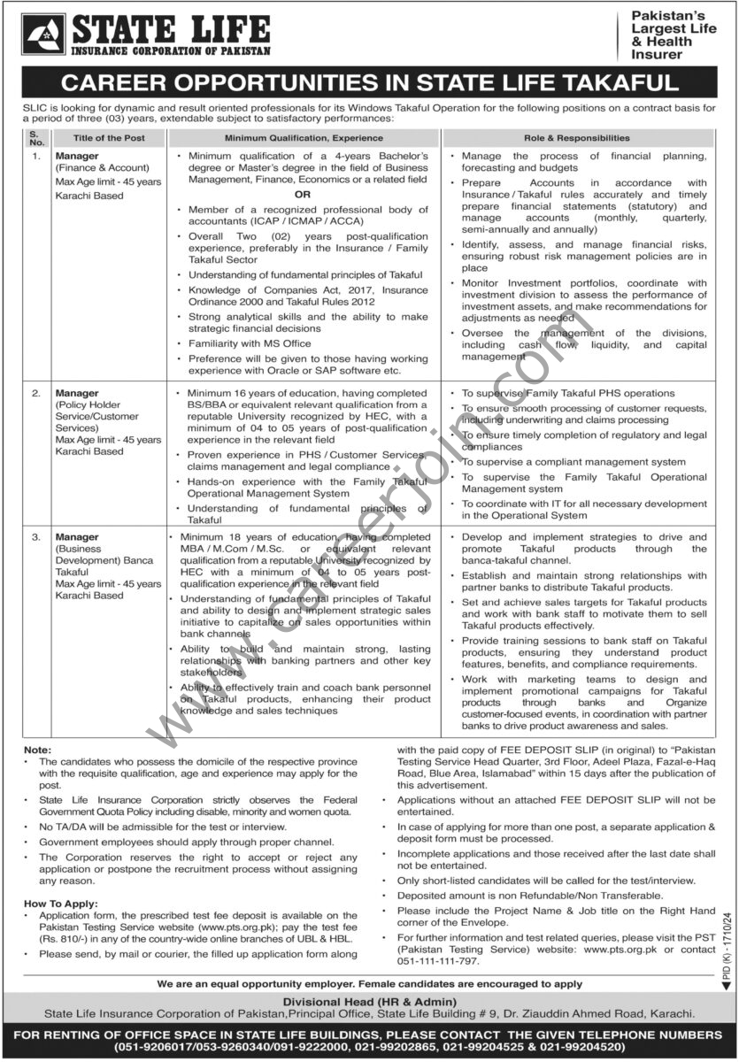 State Life Insurance Corp Jobs 01 December 2024 Express Tribune 1