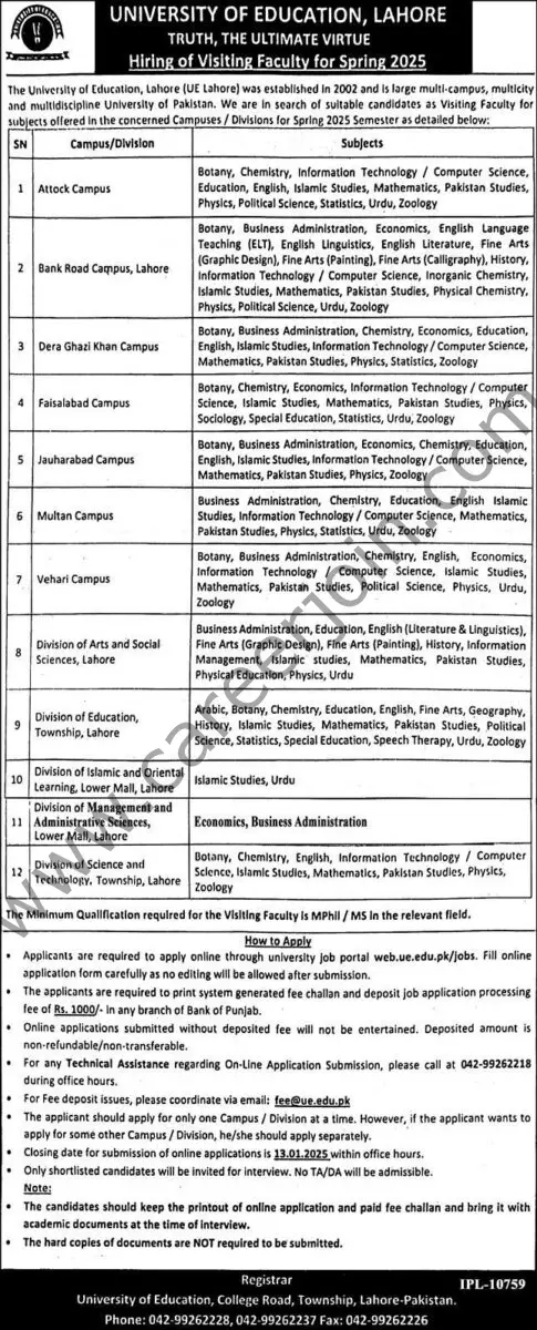 University Of Education Lahore UE Lahore Jobs 28 December 2024 Express 1