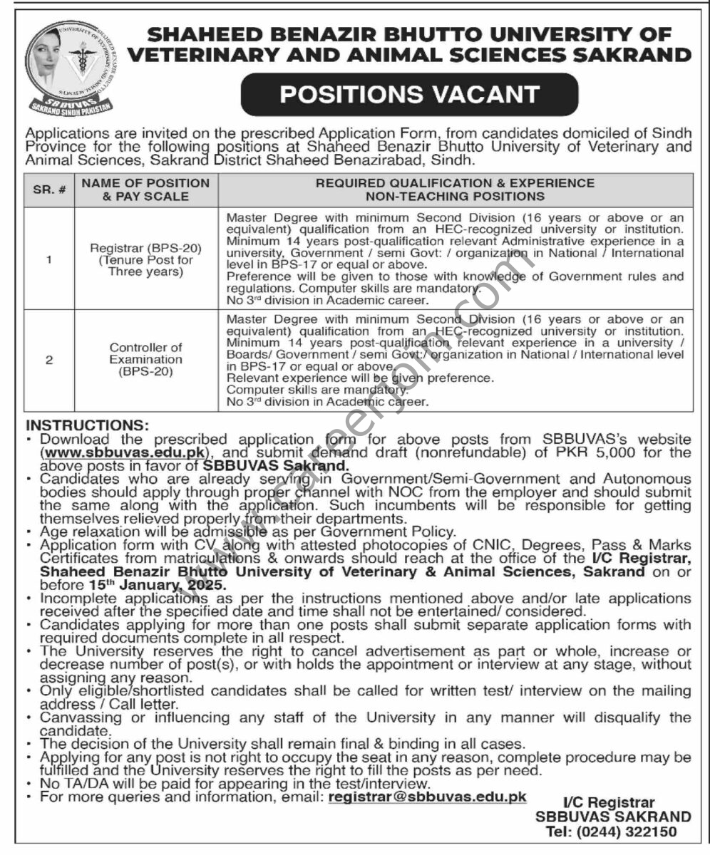 University of Veternary & Animal Sciences Sakrand Jobs 22 December 2024 Dawn 1