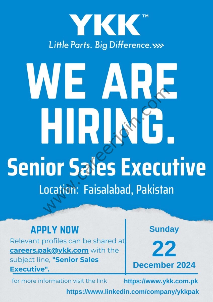 YKK Pakistan Private Limited Jobs Senior Sales Executive 1