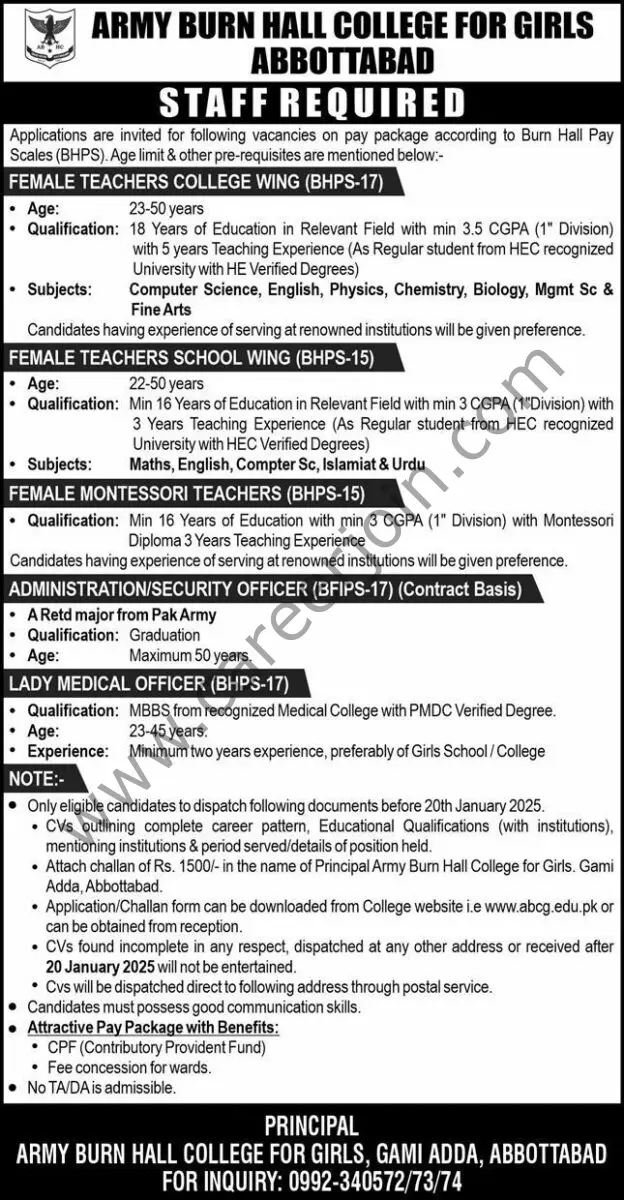 Army Burn Hall College For Girls Abbottabad Jobs 12 January 2024 Express 1