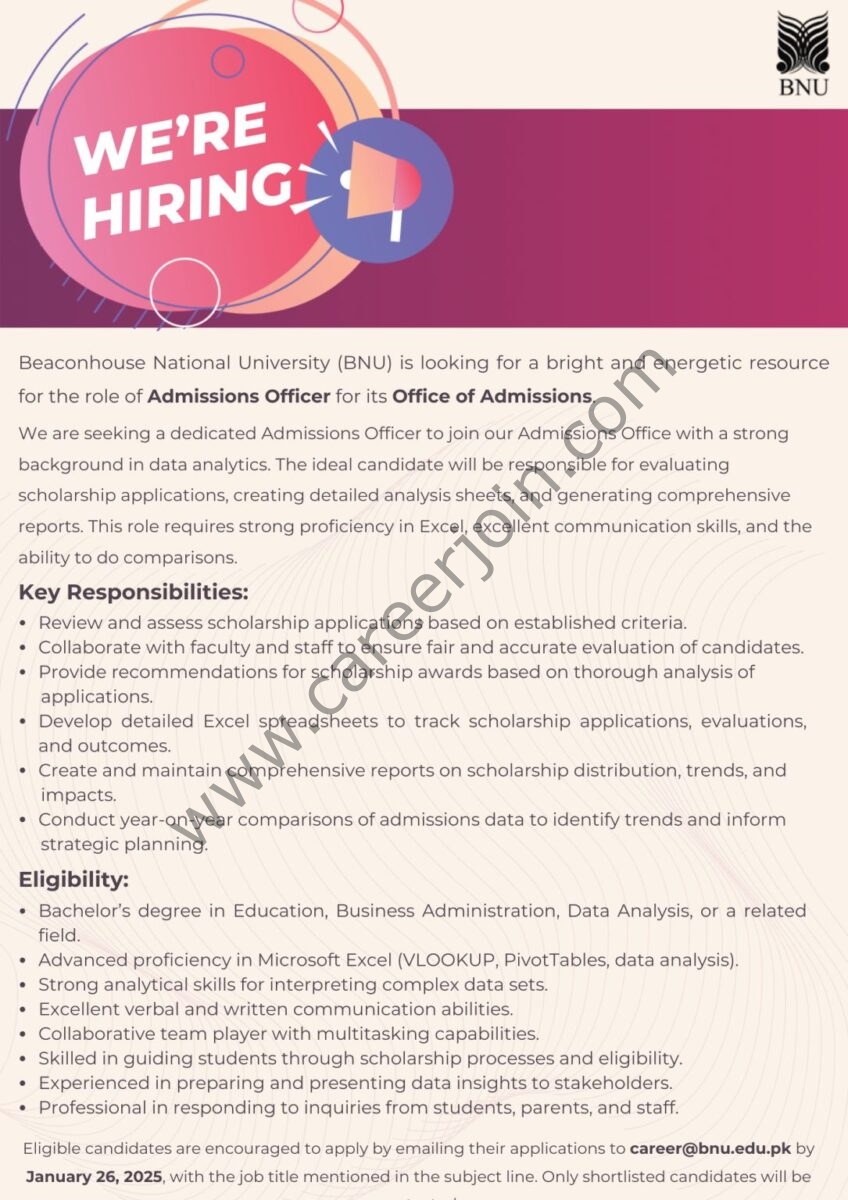 Beaconhouse National University BNU Jobs January 2024 3