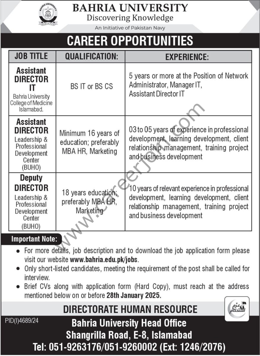 Bahria University Jobs 12 January 2024 Express Tribune 1