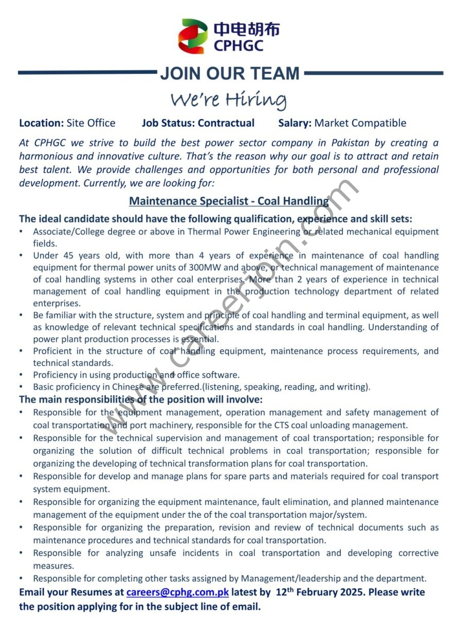 China Power Hub Generation Limited CPHGC Jobs Maintenance Specialist 1