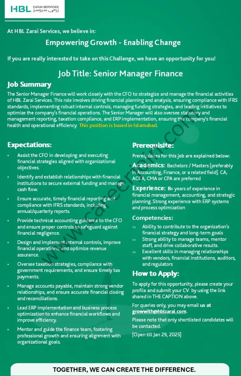 HBL Zarai Services Limited Jobs Senior Manager Finance 1