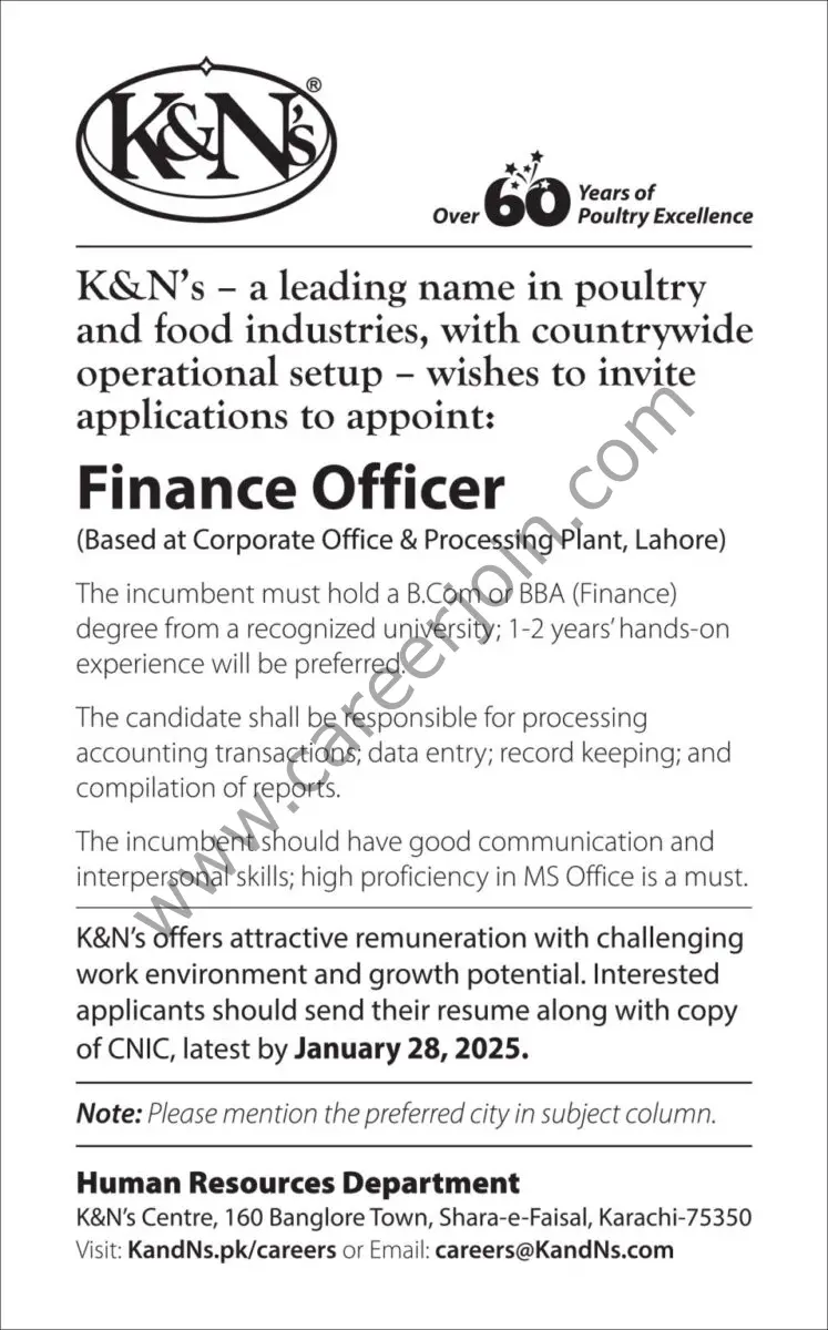 K&N’s Pakistan Jobs Finance Officer 1