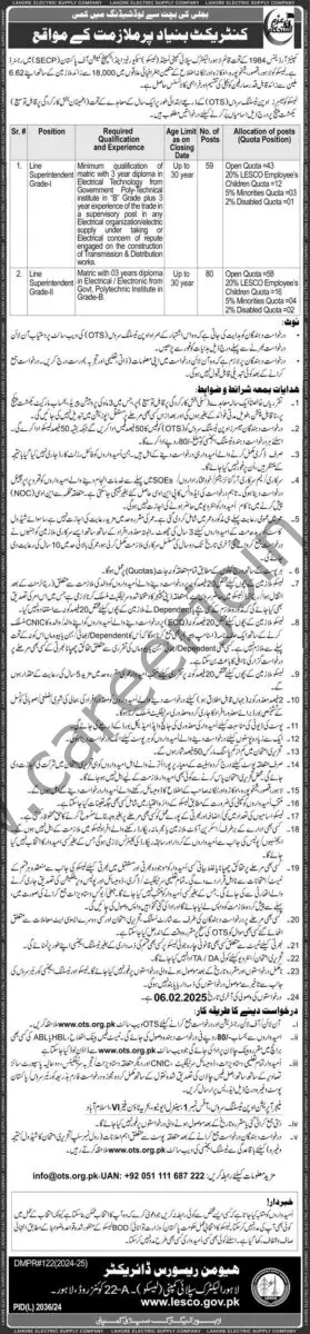 Lahore Electric Supply Co LESCO Jobs 19 January 2024 Express 1