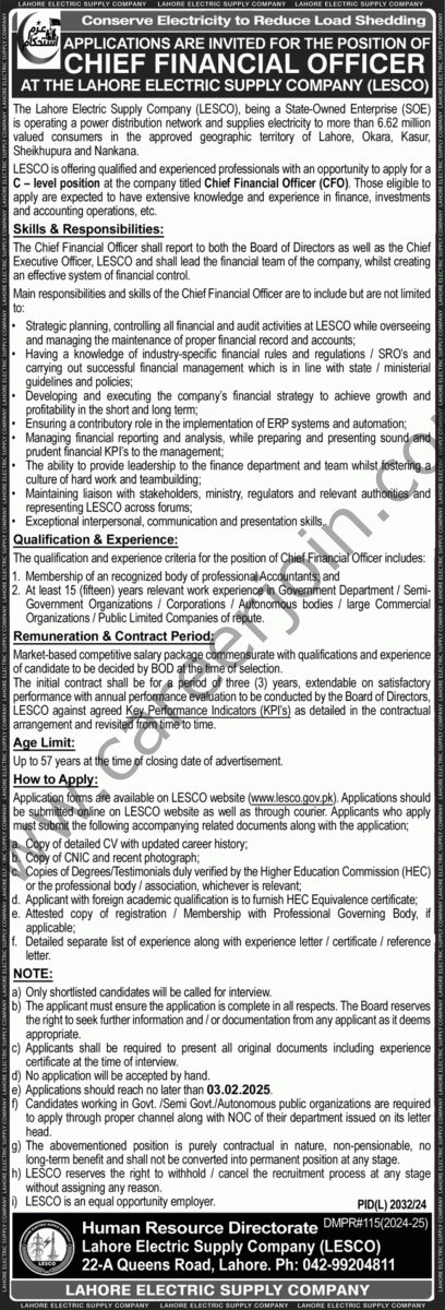 Lahore Electric Supply Co LESCO Jobs 19 January 2024 Nawaiwaqt 1