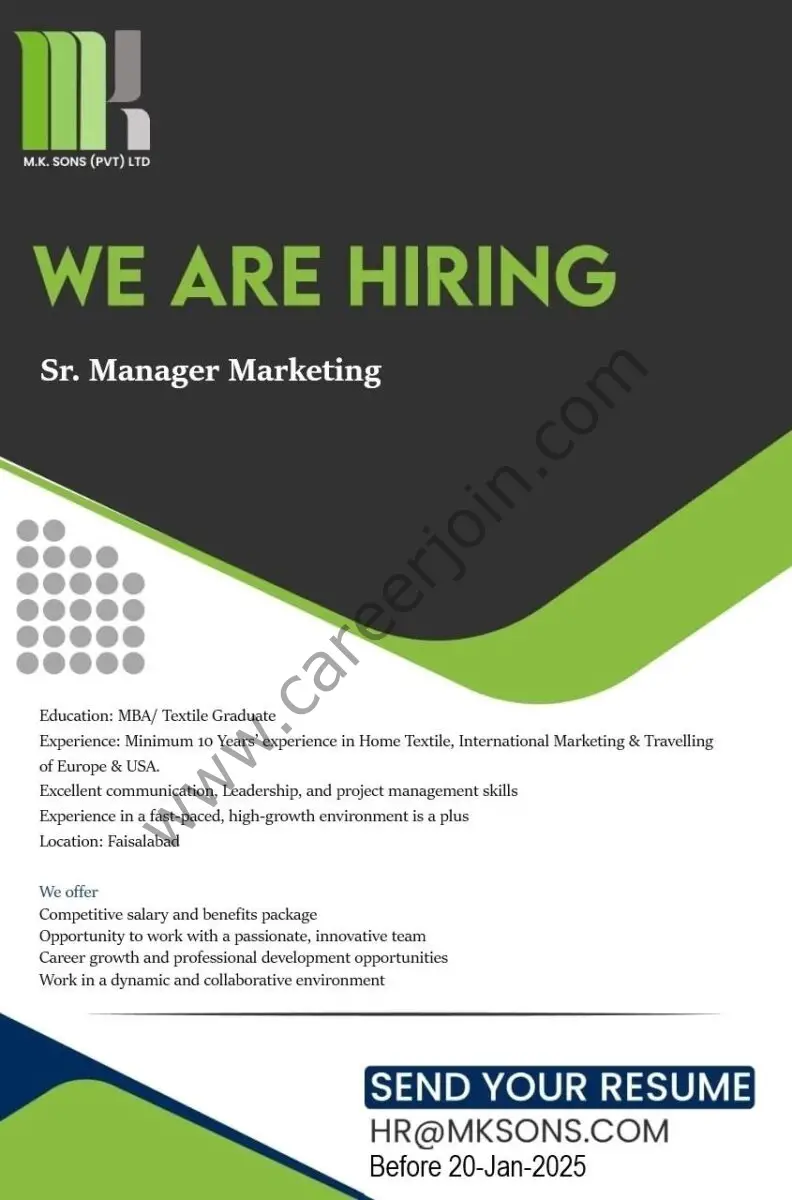 M.K Sons Pvt Ltd Jobs Sr Manager Marketing 1