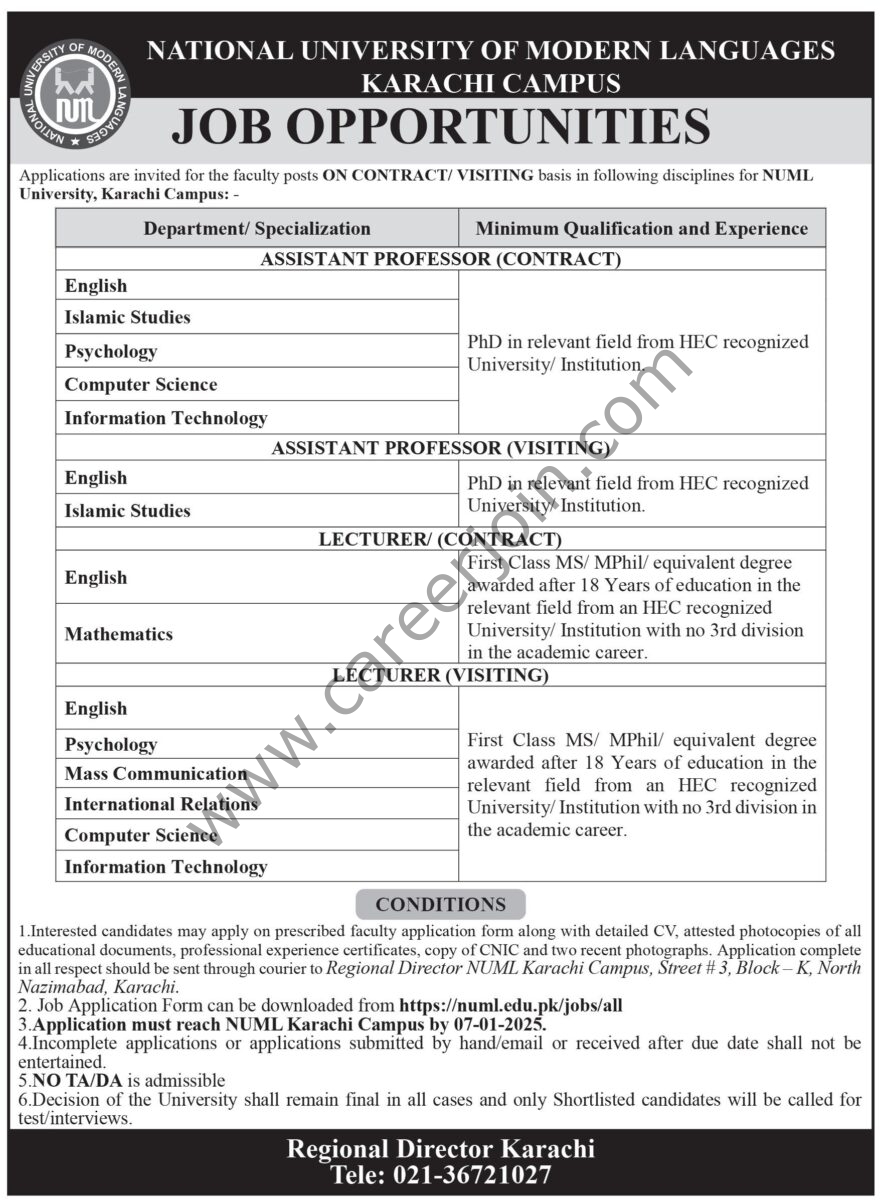 National University of Modern Languages NUML Karachi Jobs 31 December 2024 Express Tribune 12