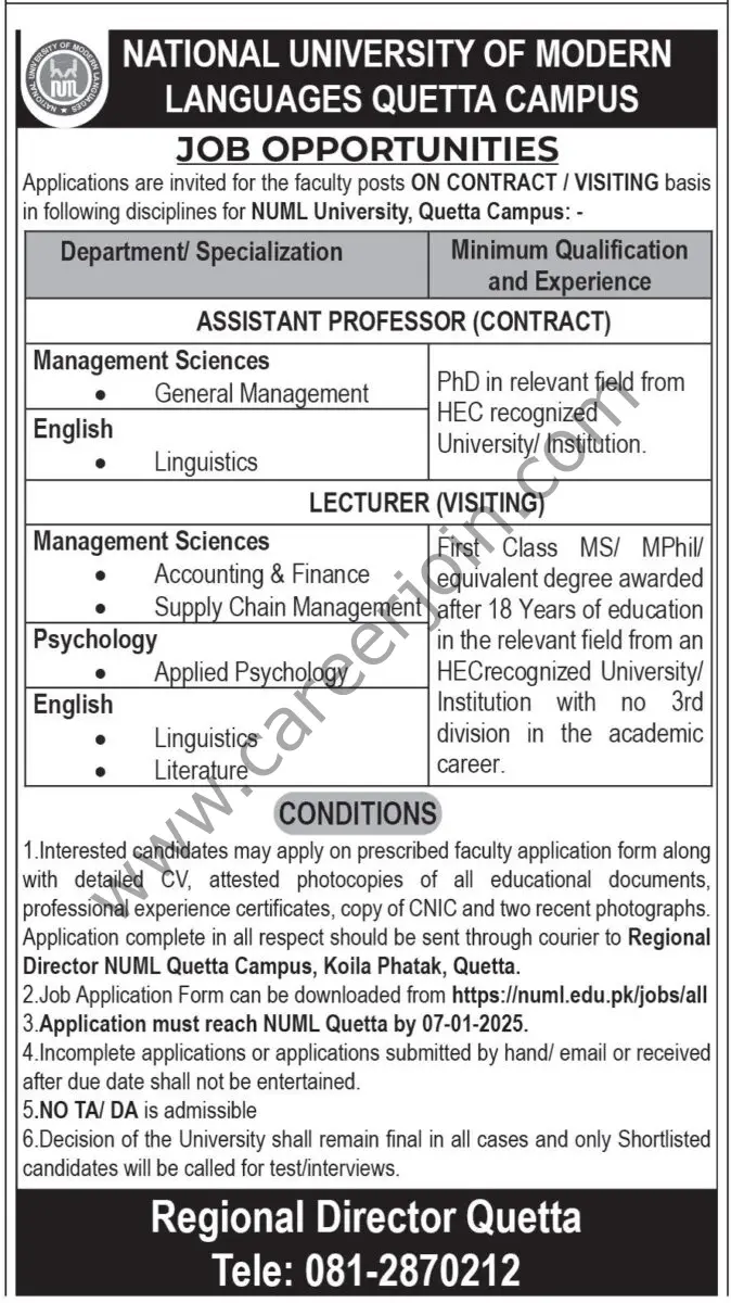 National University of Modern Languages Quetta Campus Jobs 31 December 2024 Express Tribune 123