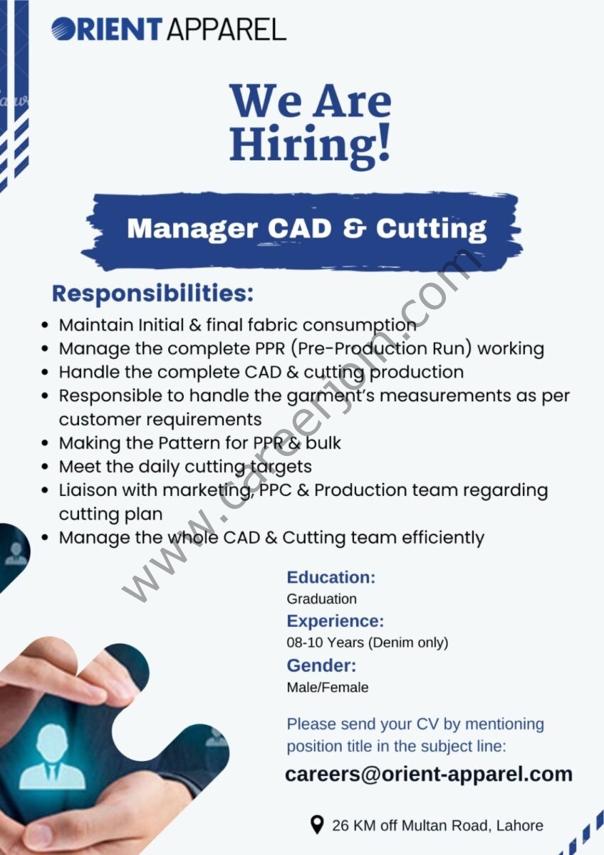 Orient Apparel Pvt Ltd Jobs CAD/GGT Manager Denim 1