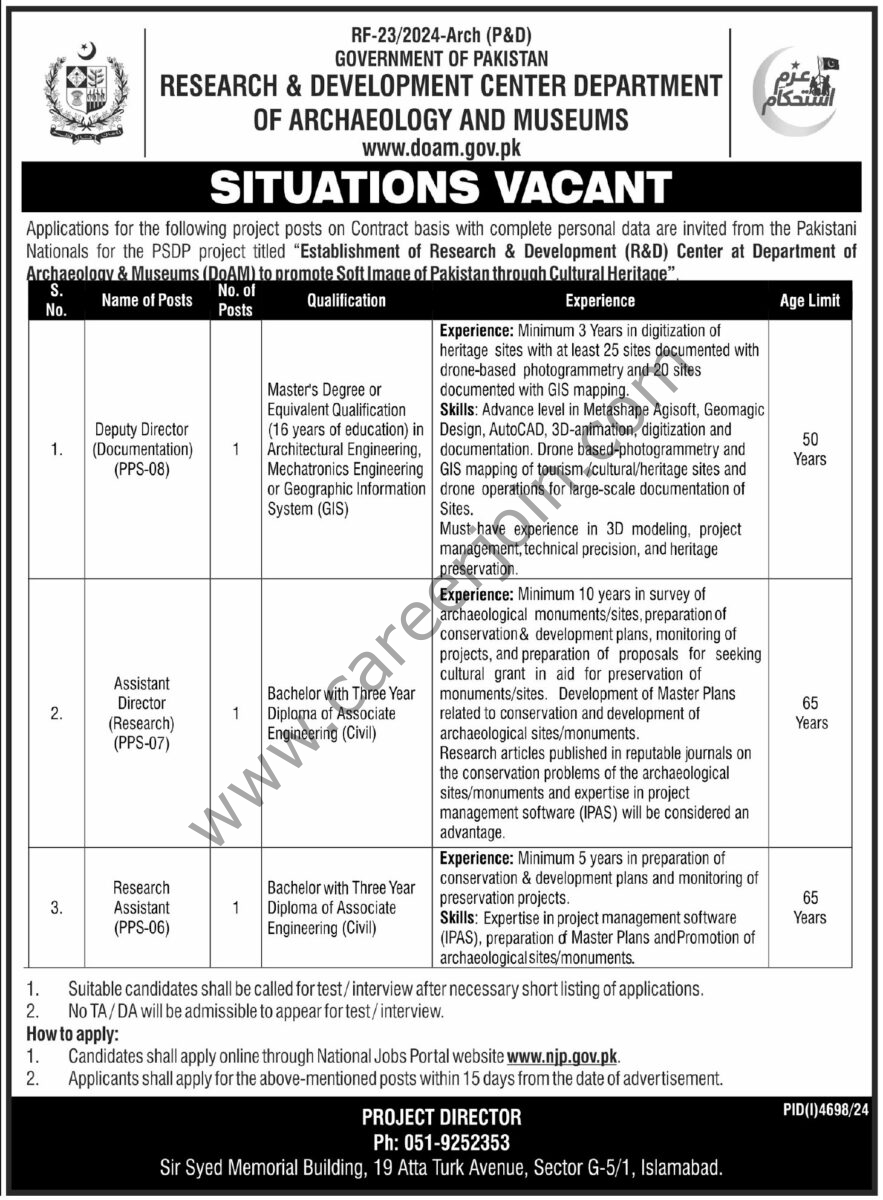 Research & Development Center Dept of Archaeology & Museums Jobs 15 January 2025 Express Tribune 1