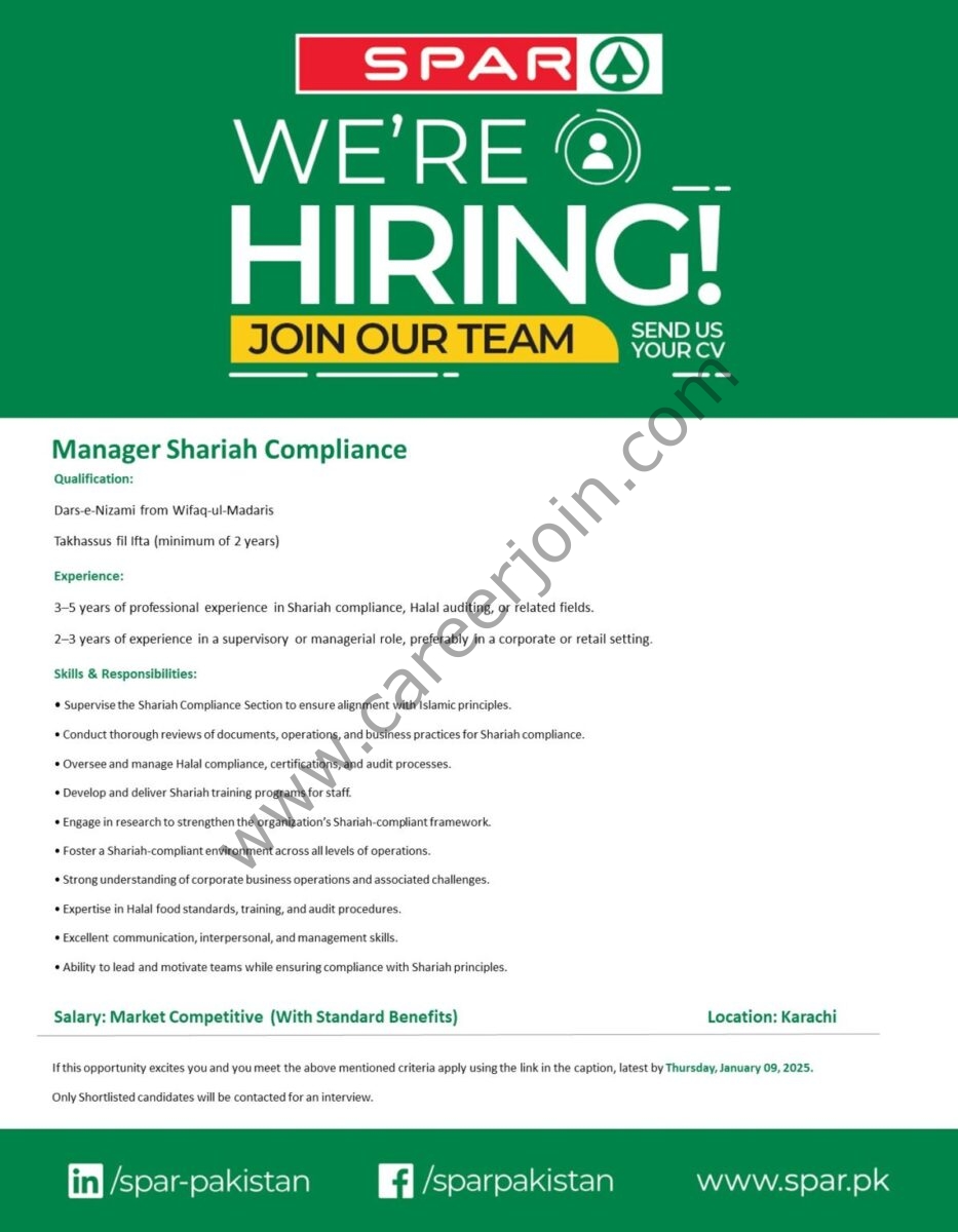 SPAR Pakistan Jobs Manager Shariah Compliance 1