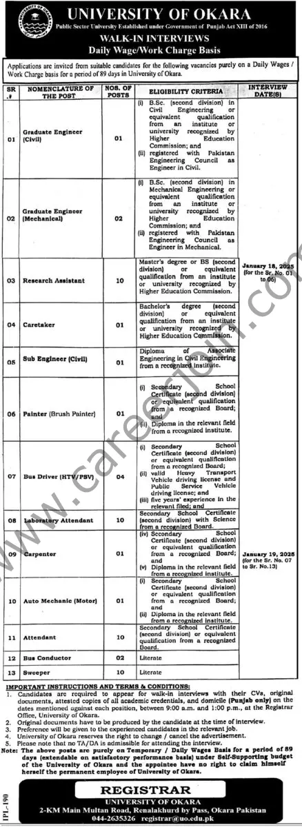 University of Okara Jobs 15 January 2025 Express Tribune 1