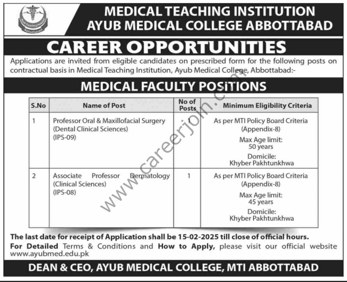 Ayub Medical College Abbottabad Jobs 01 February 2025 Dawn 1