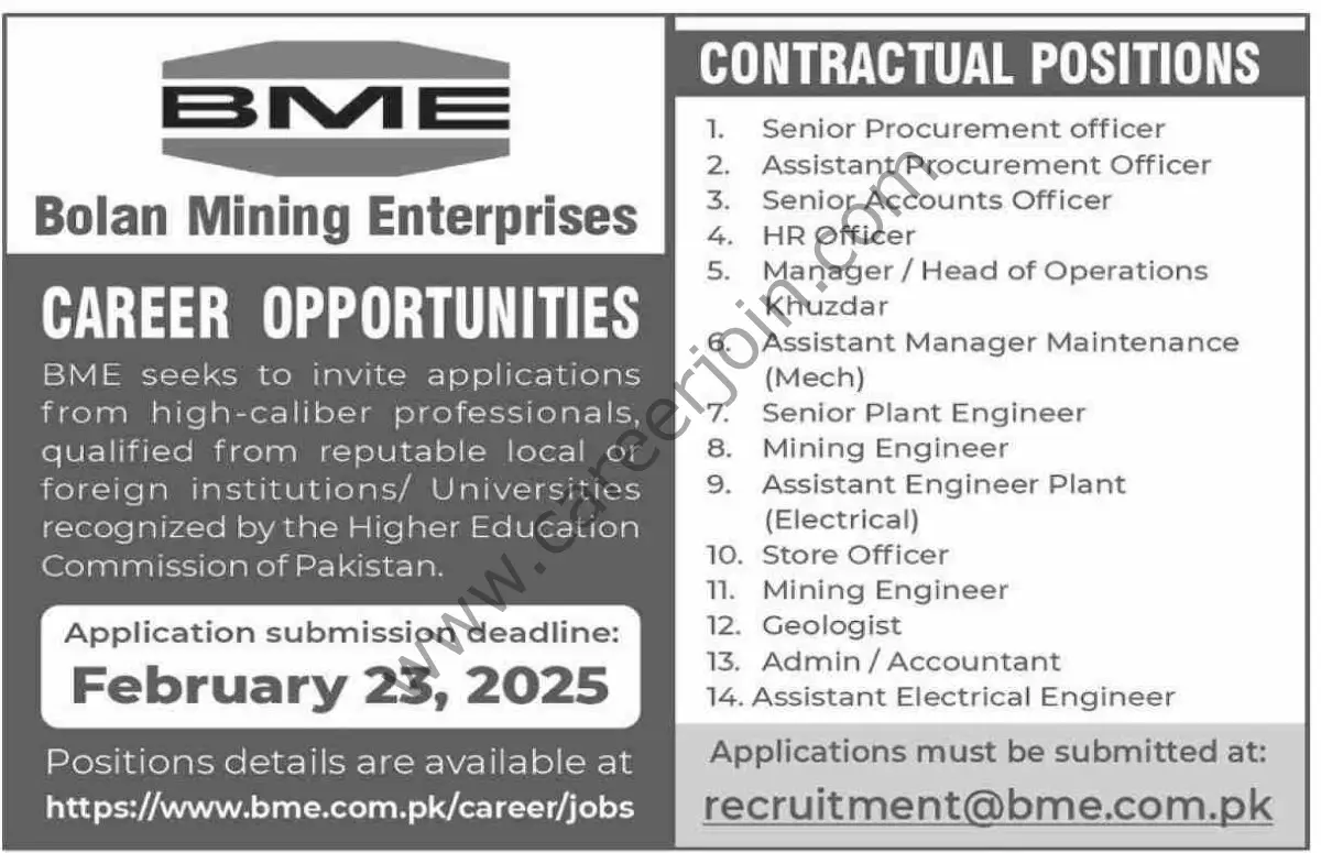 Bolan Mining Enterprises Jobs 09 February 2025 Dawn 1