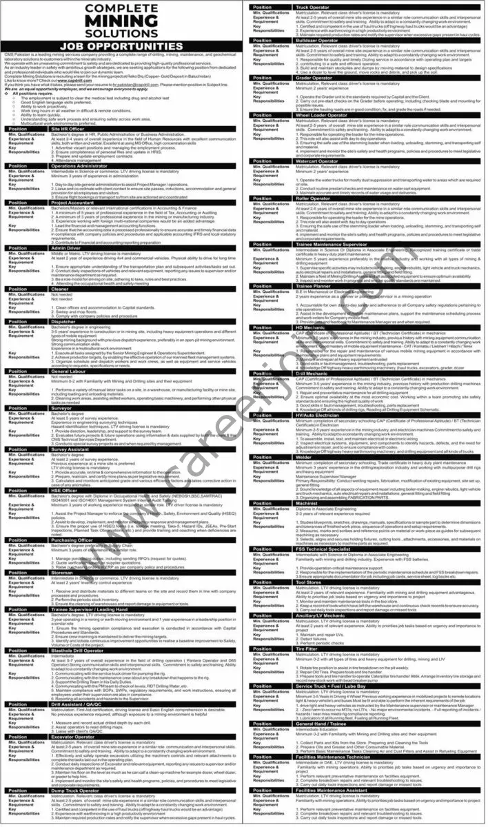 Complete Mining Solutions CMS Pakistan Jobs 02 February 2025 Express 1