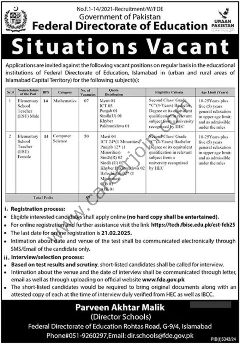 Federal Directorate of Education Jobs 08 February 2025 The News 1