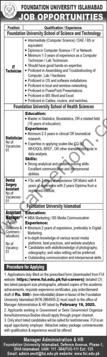 Foundation University Islamabad Jobs 09 February 2025 Express 1