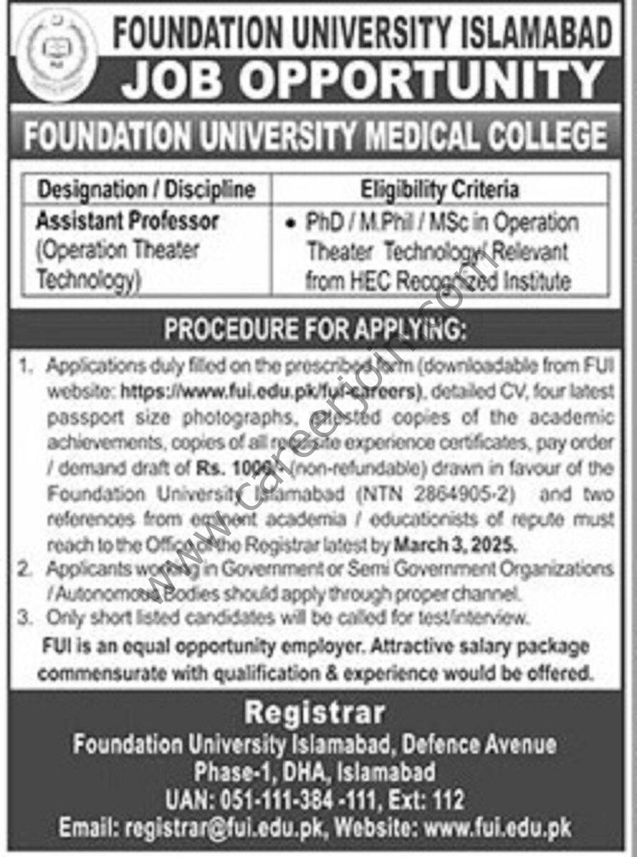 Foundation University Islamabad Jobs 16 February 2025 The News 1