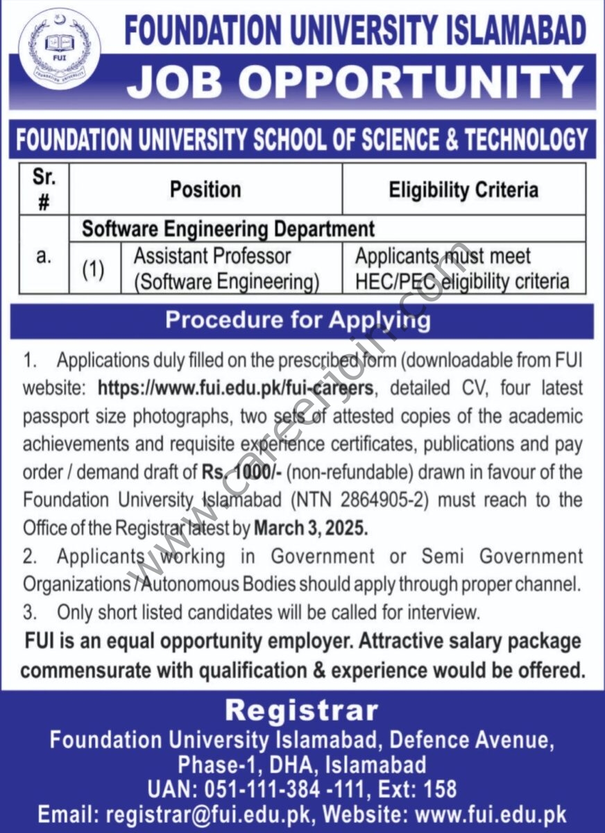 Foundation University Islamabad Jobs Assistant Professor 1