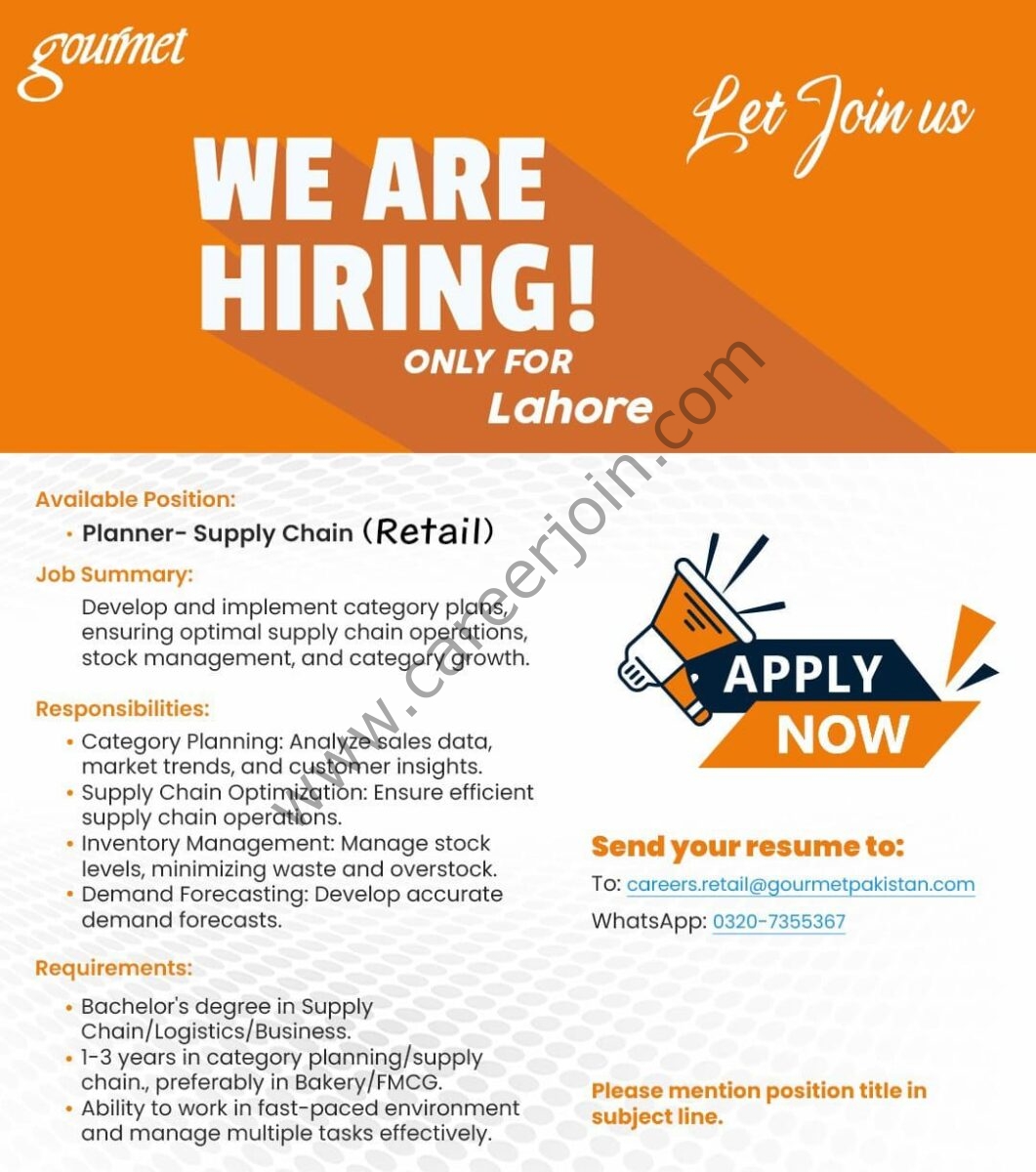 Gourmet Foods Pvt Ltd Jobs Planner Supply Chain Retail 1