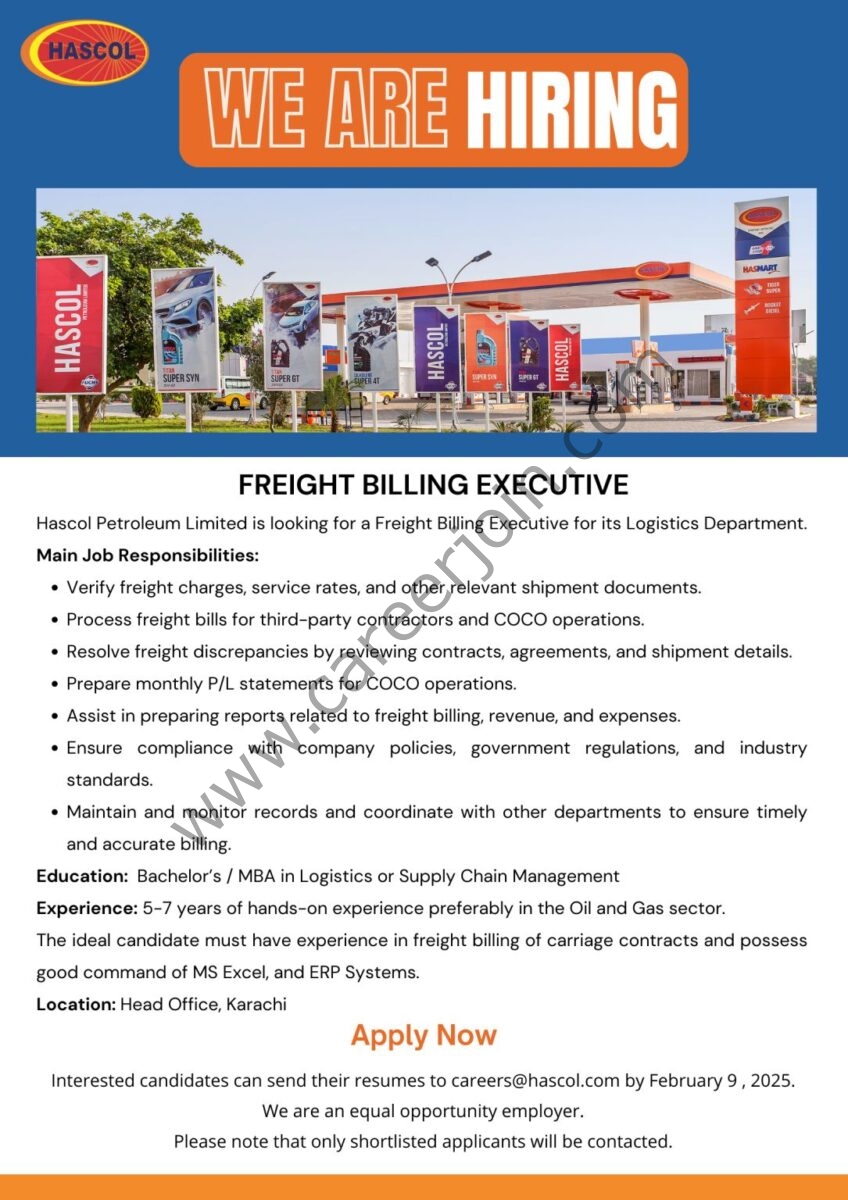 Hascol Petroleum Limited Jobs Freight Billing Executive 1