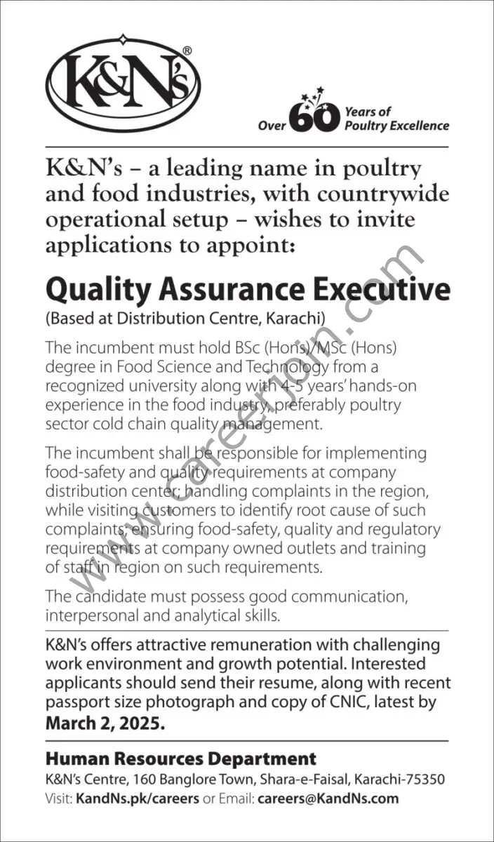 K&N's Pakistan Jobs Quality Assurance Executive 1