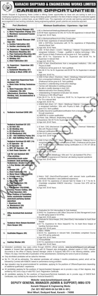 Karachi Shipyard & Engineering Works Limited Jobs 09 February 2025 Dawn 1