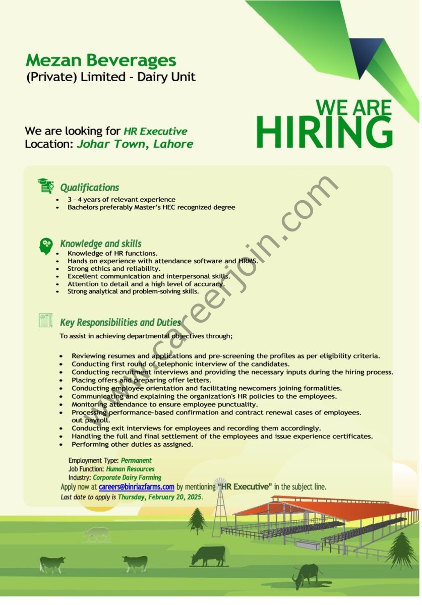 Mezan Beverages (Private) Limited Jobs HR Executive 1