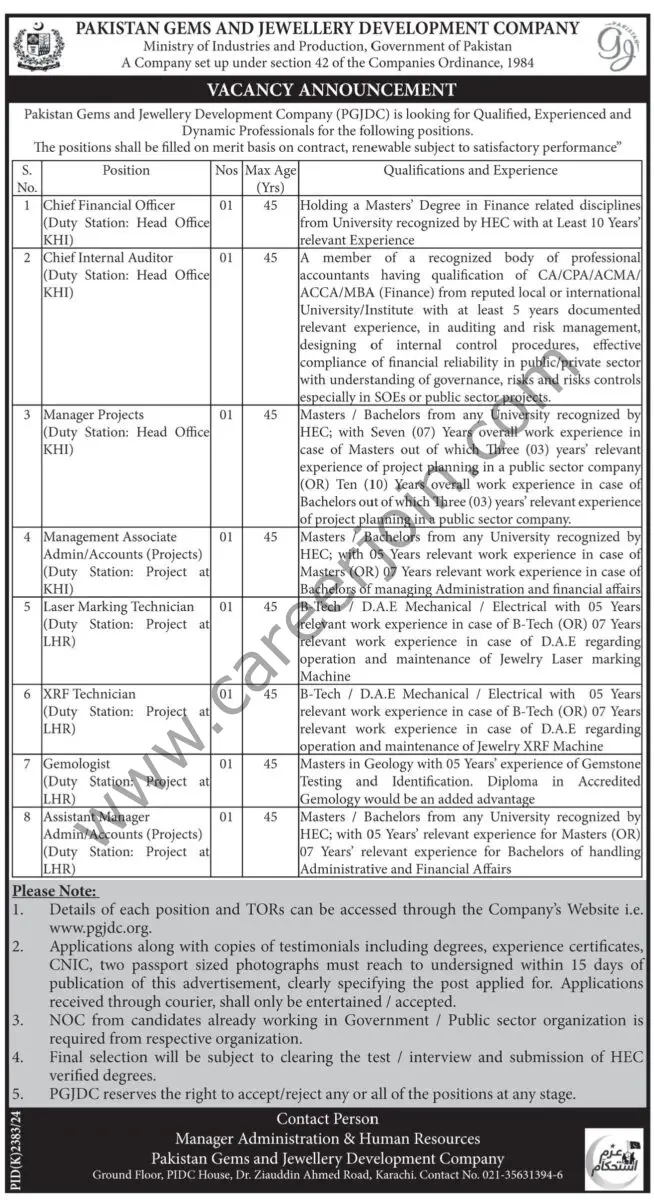 Pakistan Gems & Jewellery Development Co Jobs 02 February 2025 Express Tribune 1