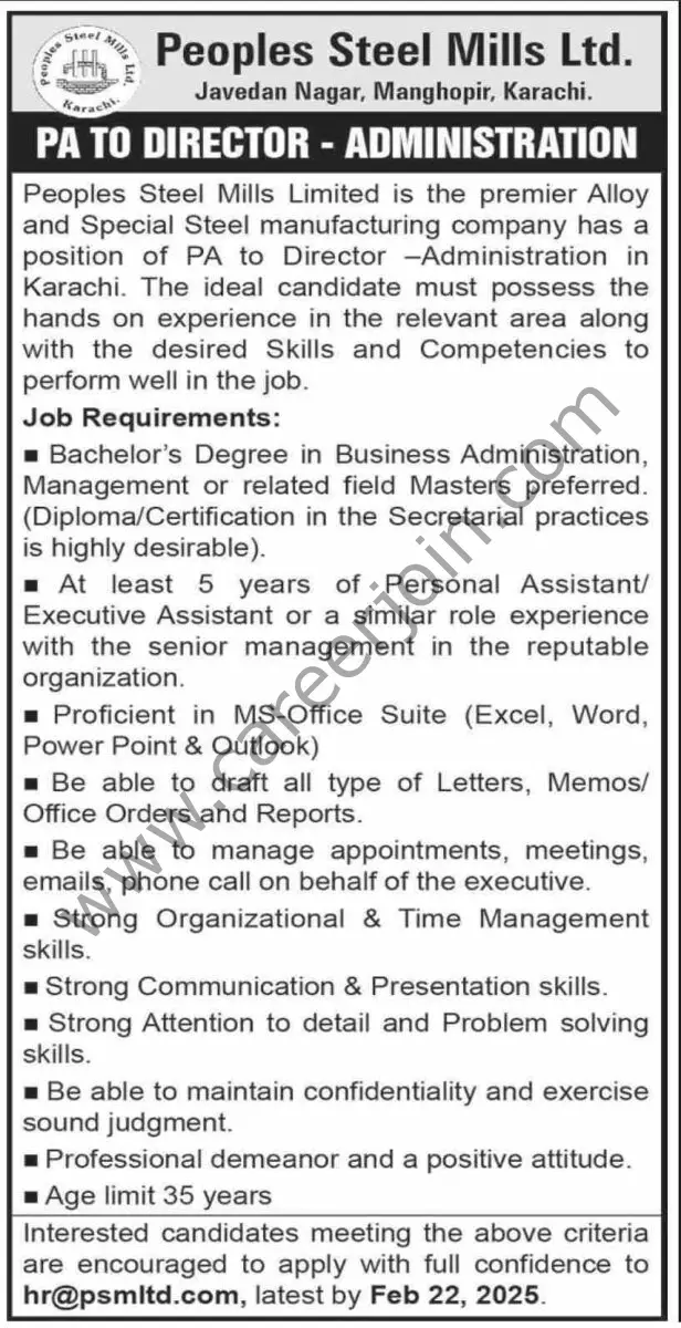 Peoples Steel Mills Ltd Jobs 09 February 2025 Dawn 1